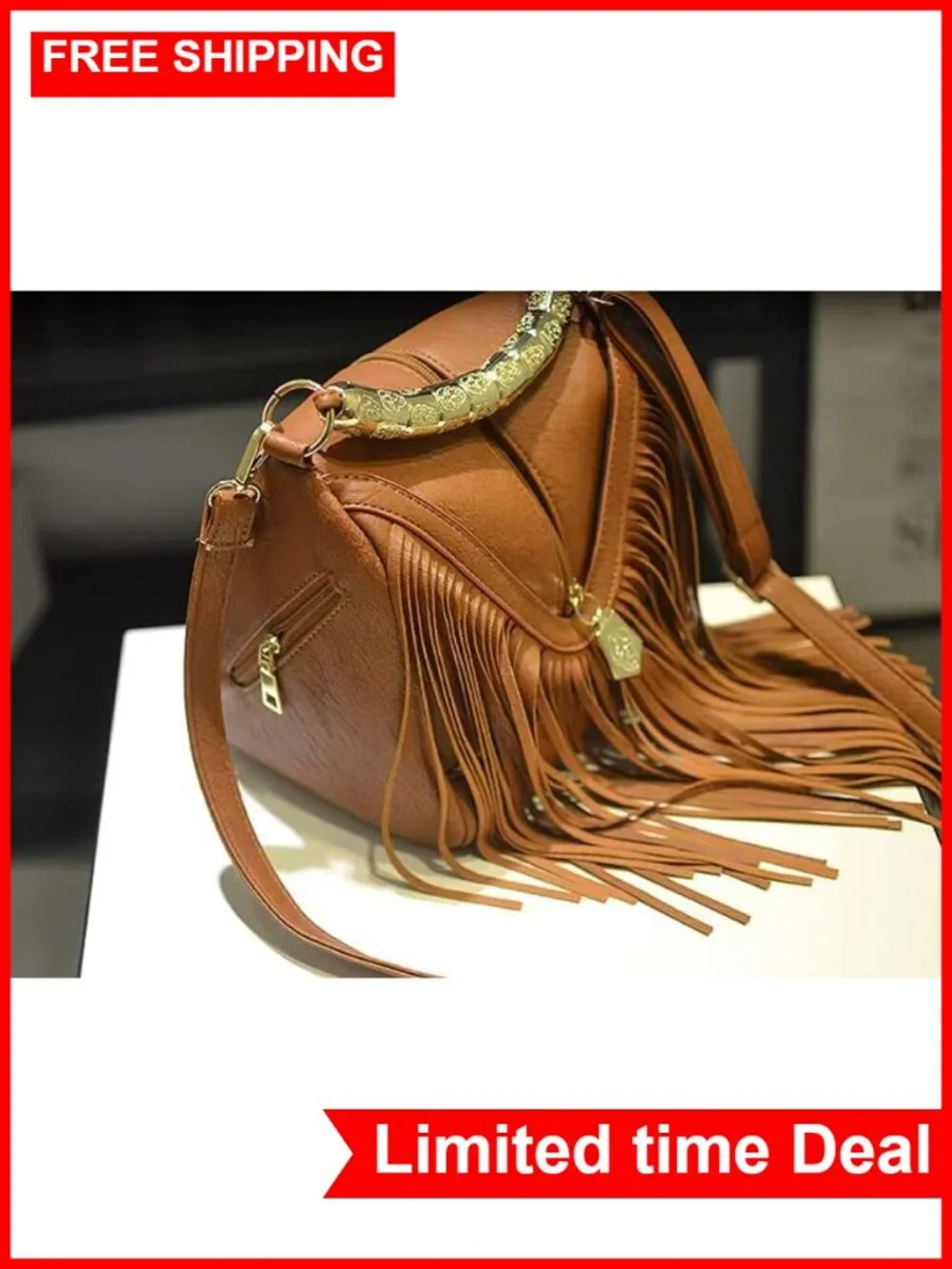Vintage Tassel Fringe Hobo Crossbody Bag Women PU Leather Bohemian Shoulder